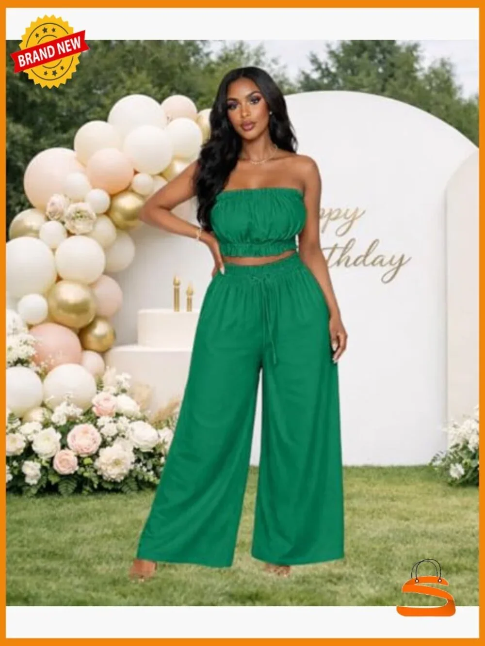 Off Shoulder Crop Top Wide Leg Pant Set Two Piece Travel Outfit Date Night